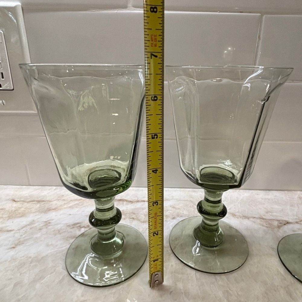 Vintage LENOX USA Green Stem Wine Glasses Set of 6 Two Styles Hand Blown Goblets - Picture 11 of 12